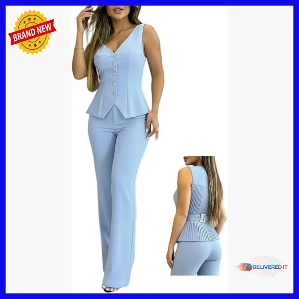 Women's 2-Piece Vest Top & Wide Leg Pants Set Business Casual Outfit